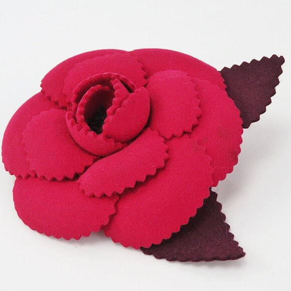 Authentic CHANEL Red Canvas Camellia Brooch Pin #59485 - Picture 1 of 7